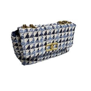 Shein Chevron Tweed plaid Geometric Graphic Chain Crossbody with metal design